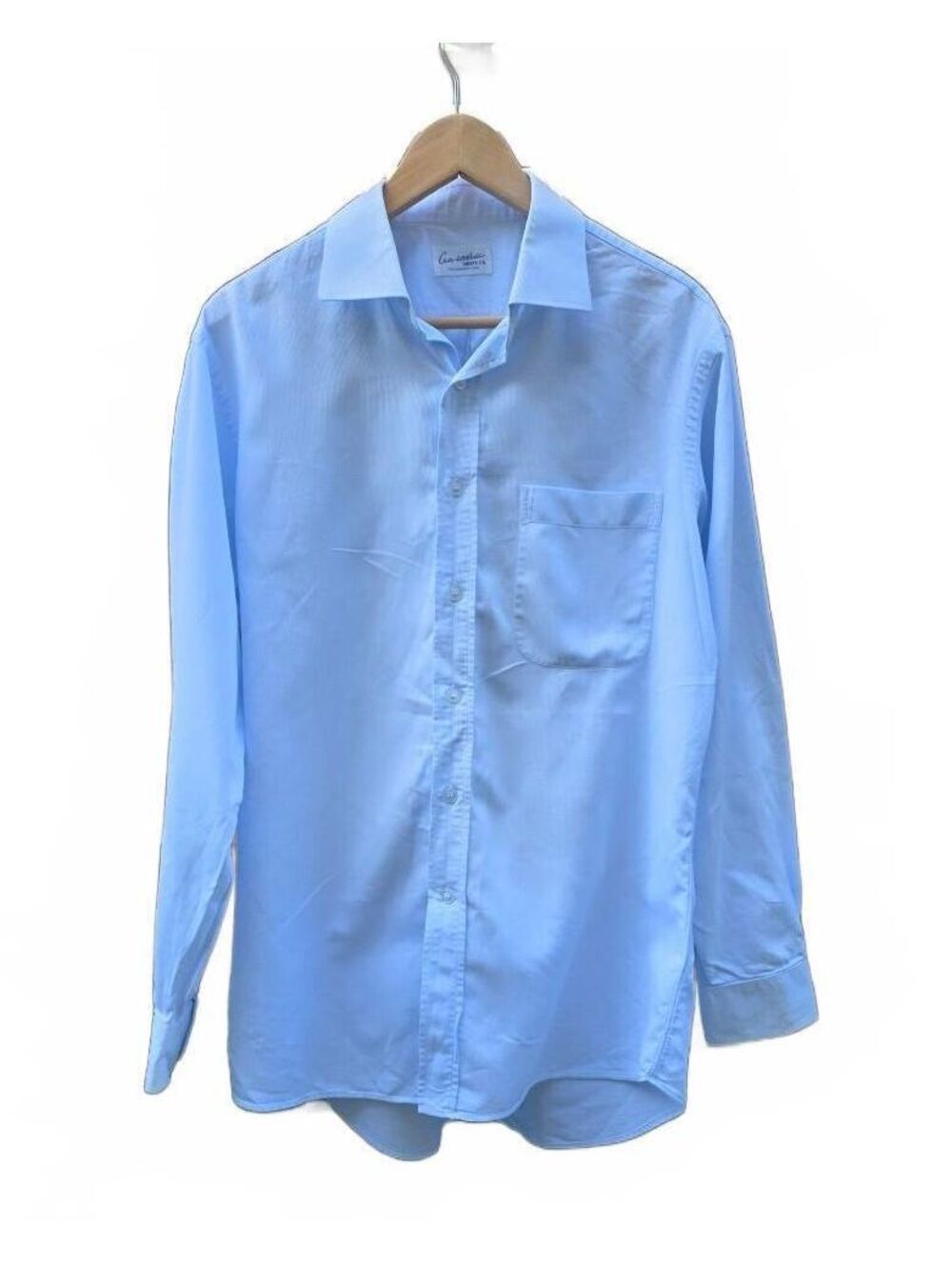 Classic Men’s Blue Micro-Check Cotton Long Sleeve Dress Shirt Regular Fit